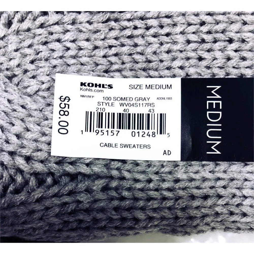 Simply Vera Wang Womens Gray Crew Neck Cable Knit Long Sleeve Sweater Sz M New